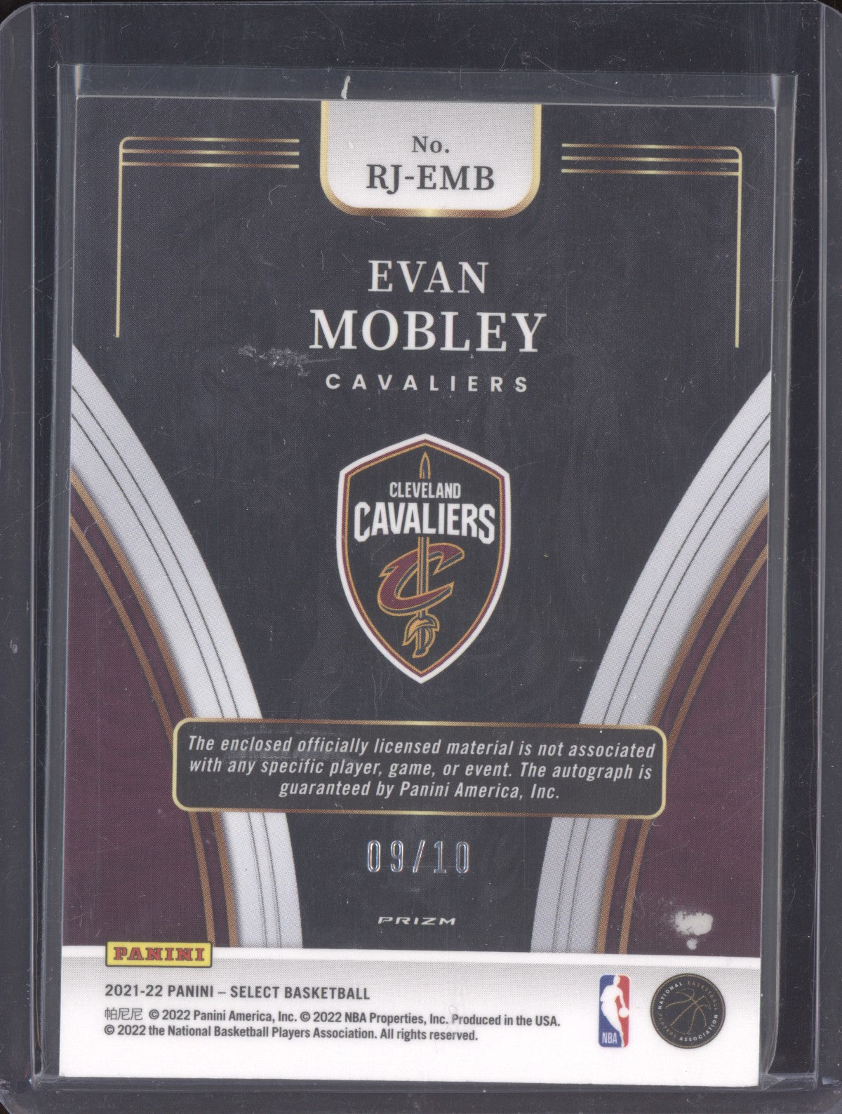 Evan Mobley 2021-22 Panini Select Gold Rookie Patch Auto RC 9/10