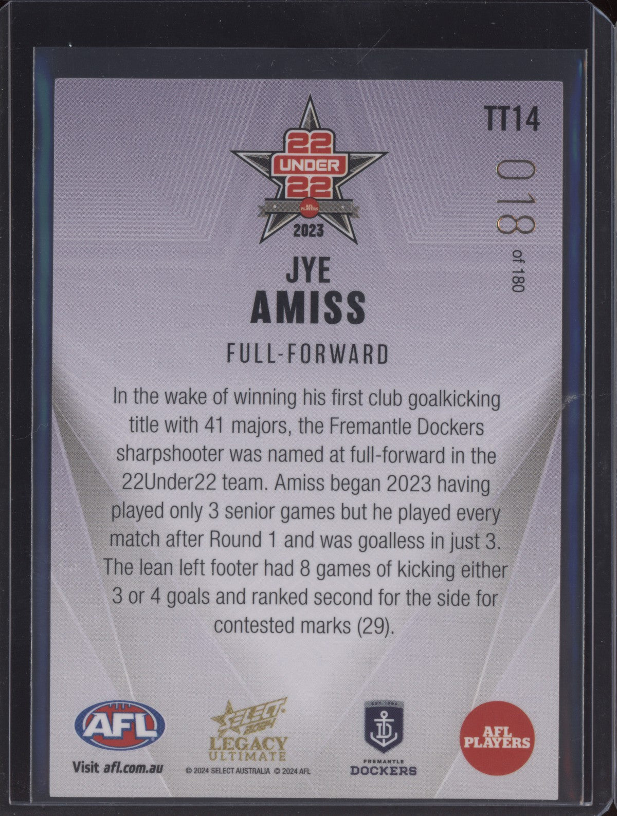 Jye Amiss 2024 Select Legacy Ultimate 22 Under 22 18/180