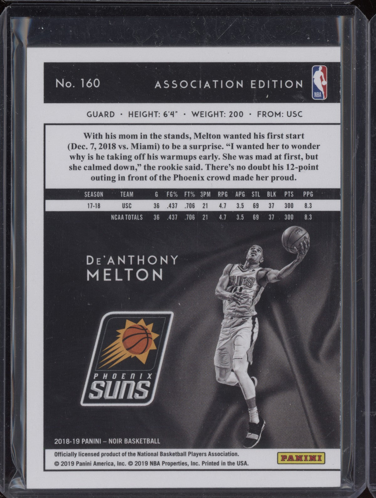 De'Anthony Melton 2018-19 Panini Noir Association RC 51/85