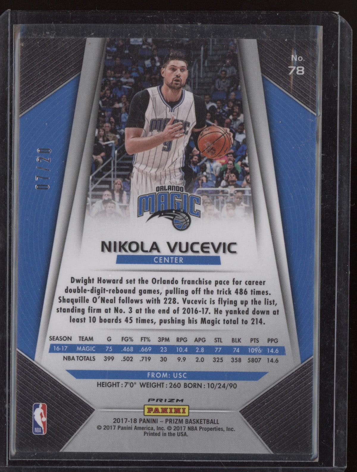 Nikola Vucevic 2017-18 Panini Prizm Fast Break Bronze 7/20