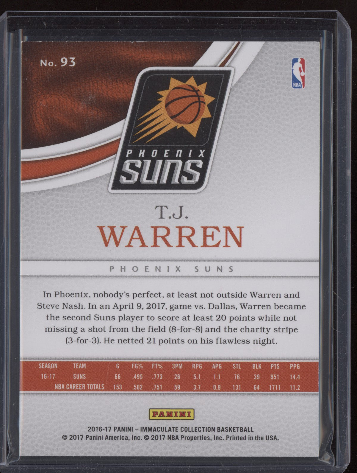 TJ Warren 2016-17 Panini Immaculate Red 9/25