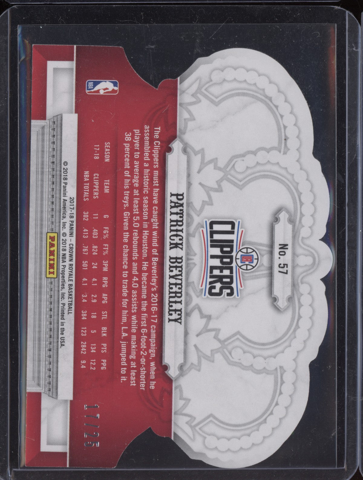 Patrick Beverley 2017-18 Panini Crown Royale Purple Crystal 17/25