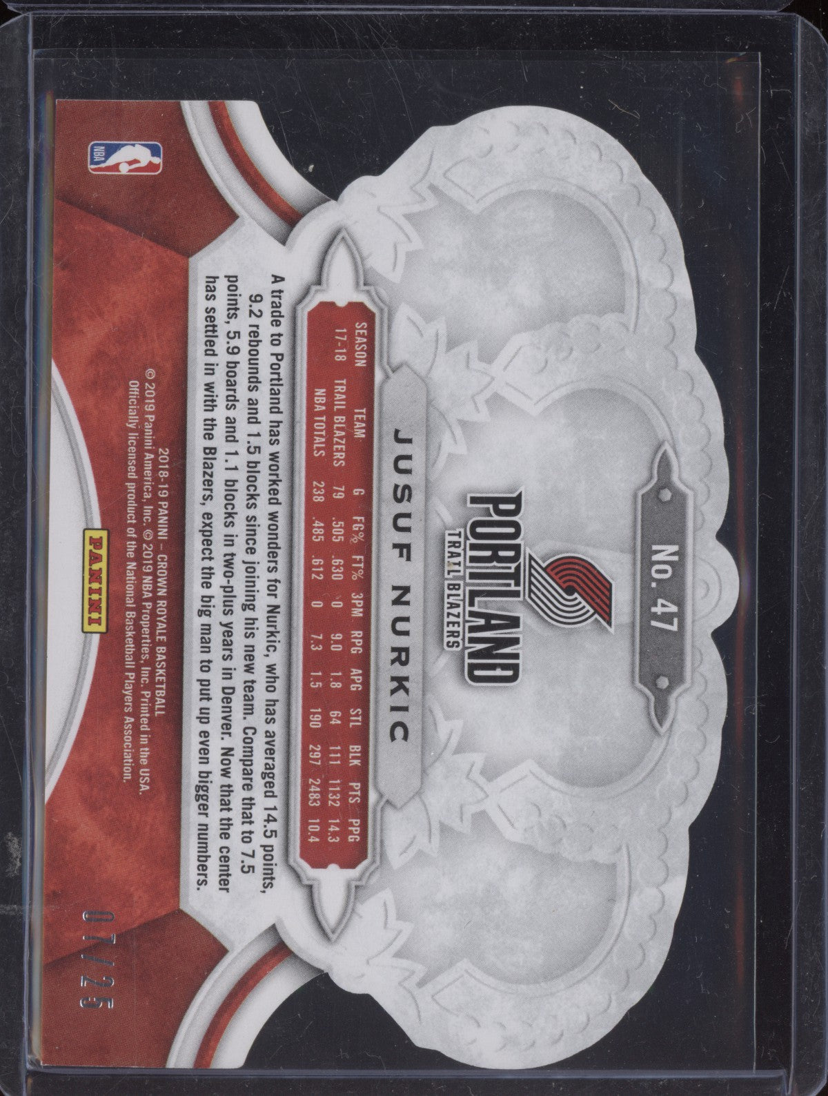 Jusuf Nurkic 2018-19 Panini Crown Royale Purple Crystal 7/25