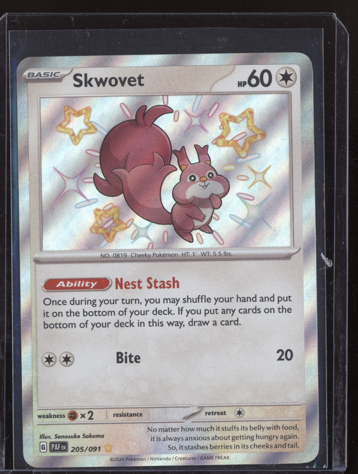 Skwovet 2024 Pokemon Paldean Fates Shiny Rare 205/091
