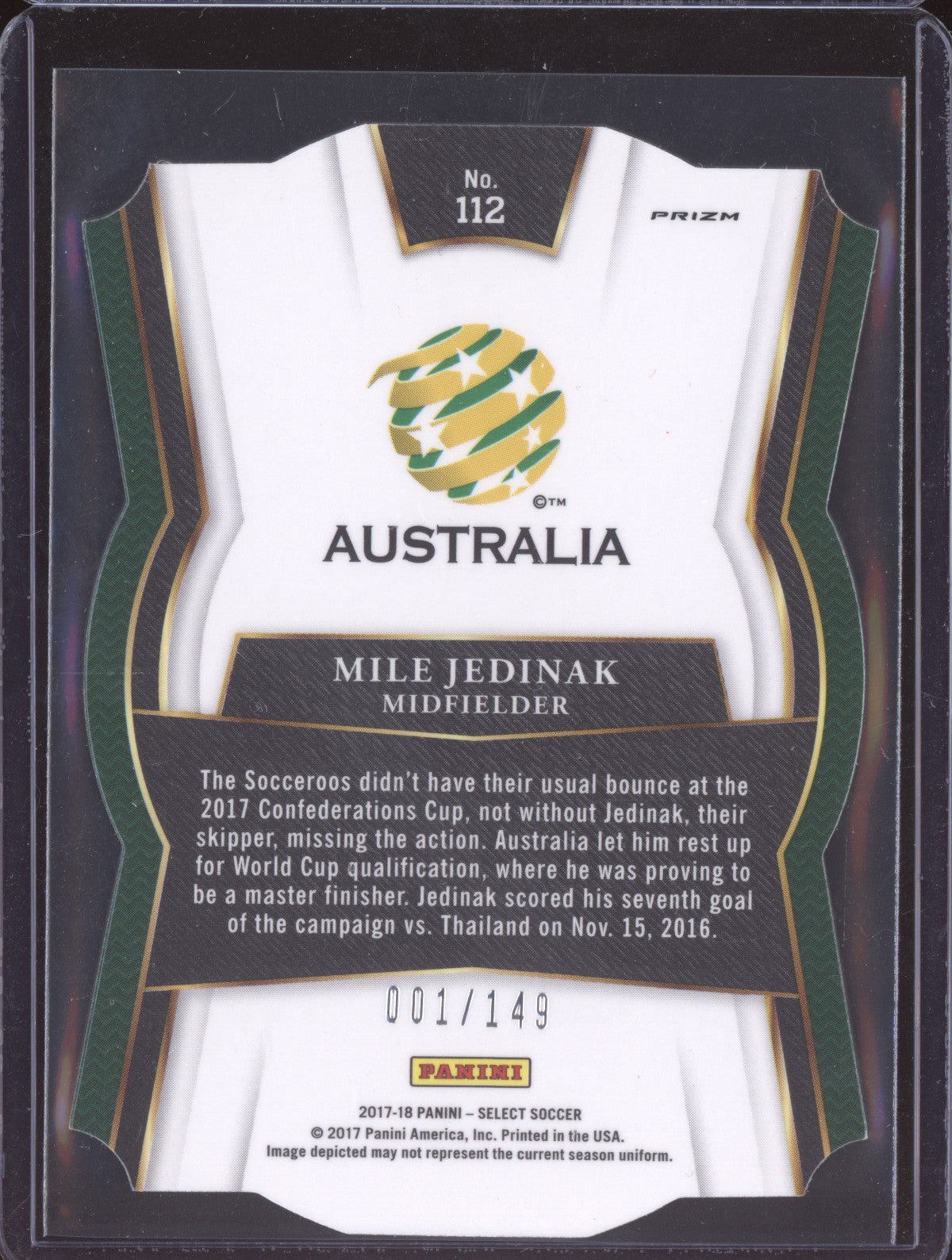 Mile Jedinak 2017-18 Panini Select Mezzanine Purple Blue Die Cut 1/149