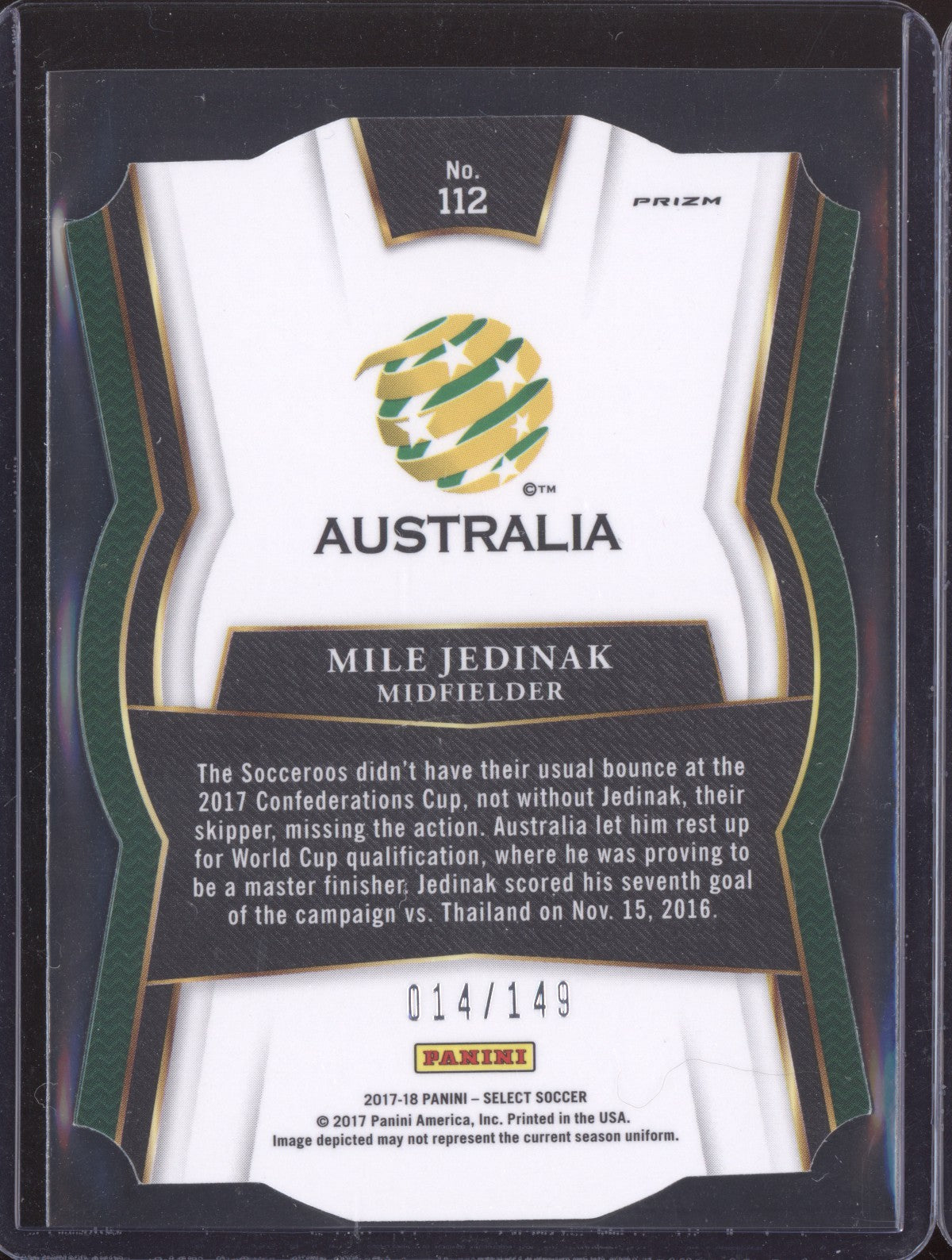 Mile Jedinak 2017-18 Panini Select Mezzanine Purple Blue Die Cut 14/149