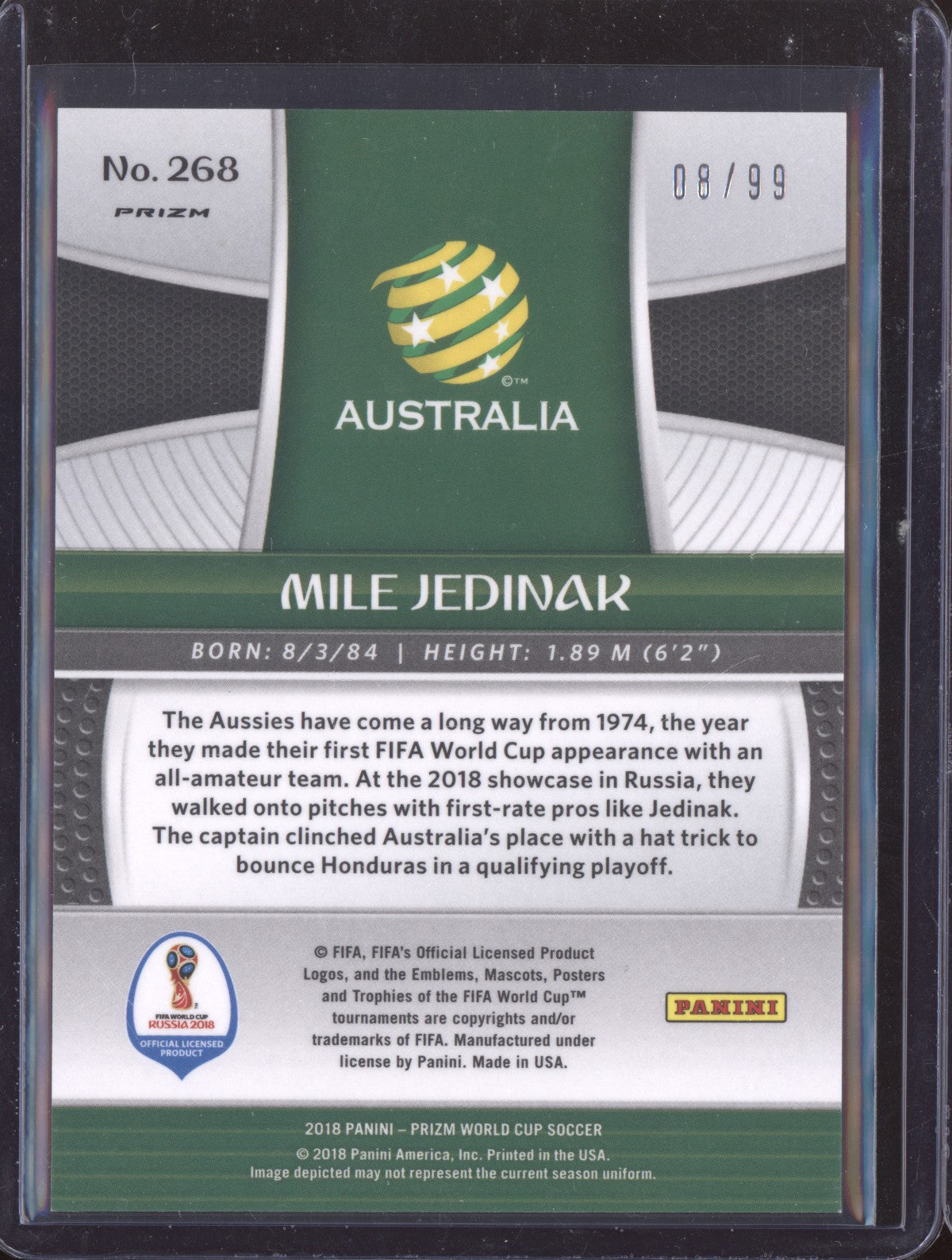 Mile Jedinak 2018 Panini Prizm World Cup Purple 8/99