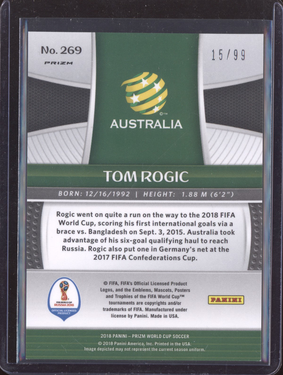 Tom Rogic 2018 Panini Prizm World Cup Purple 15/99