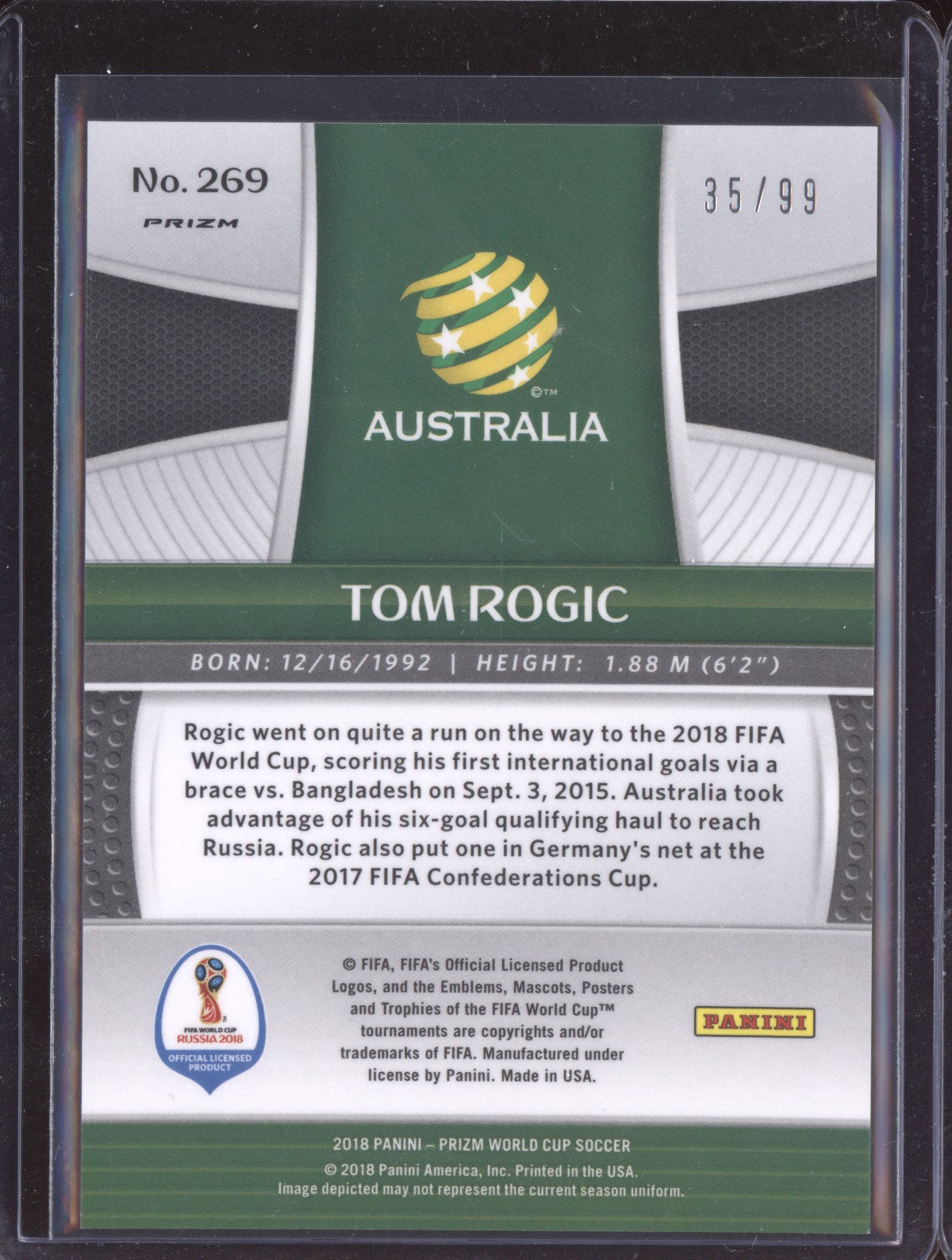 Tom Rogic 2018 Panini Prizm World Cup Purple 35/99