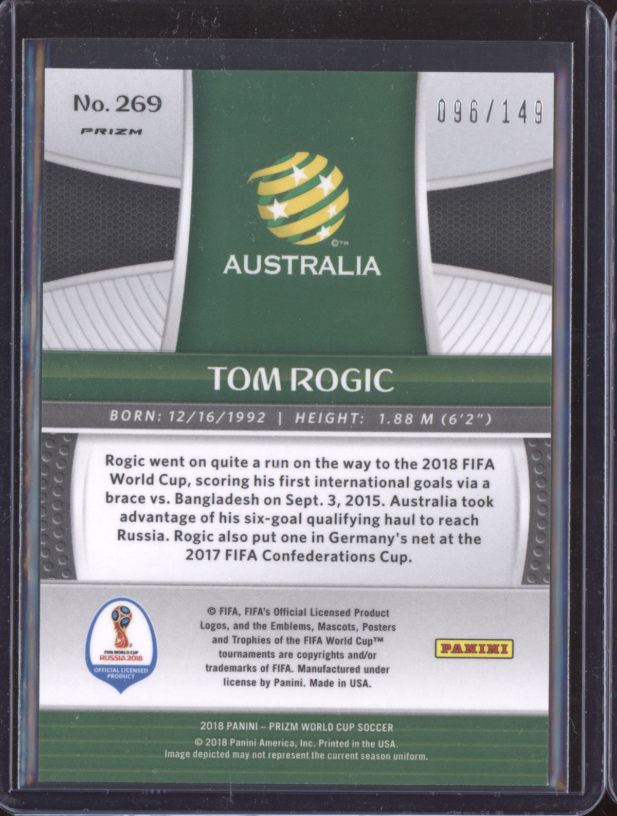 Tom Rogic 2018 Panini Prizm World Cup Red 96/149