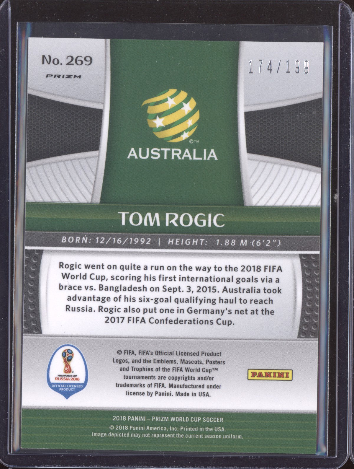Tom Rogic 2018 Panini Prizm World Cup Blue 174/199