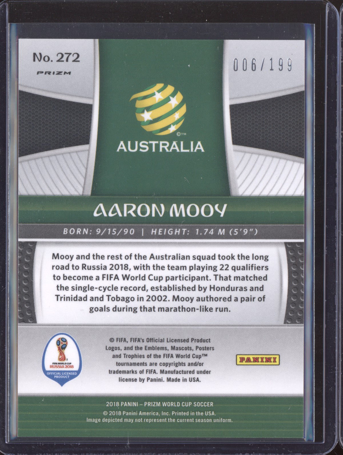 Aaron Mooy 2018 Panini Prizm World Cup Blue 6/199
