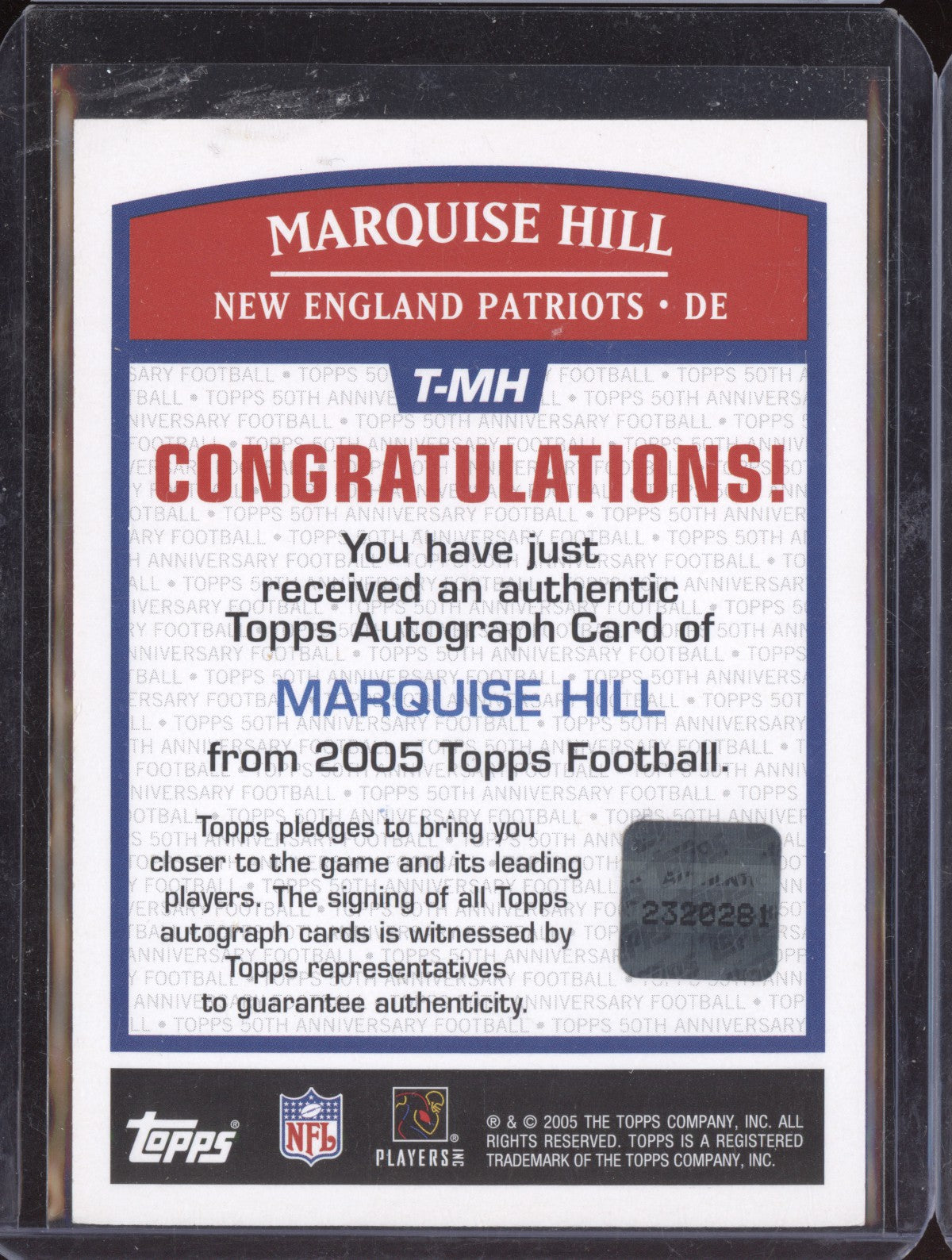 Marquise Hill 2005 Topps Football Auto