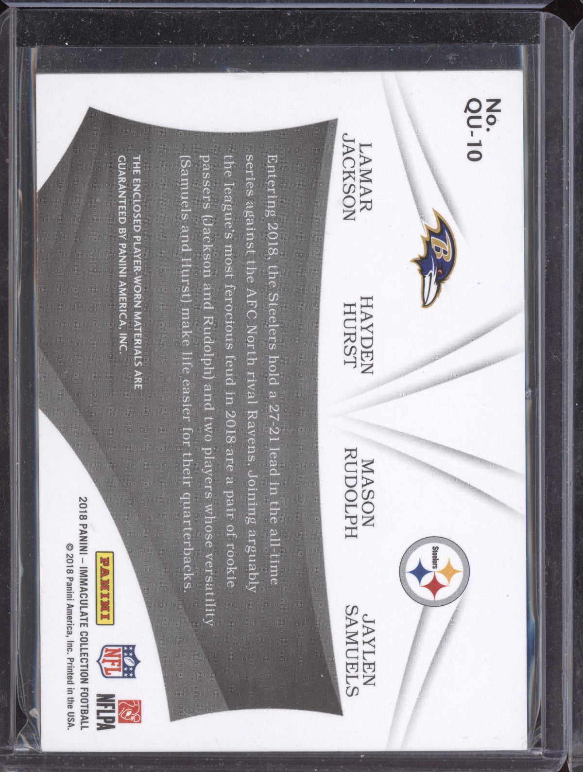 Lamar Jackson Hurst Rudolph 2018 Panini Immaculate Quad Gold Patch RC 9/10