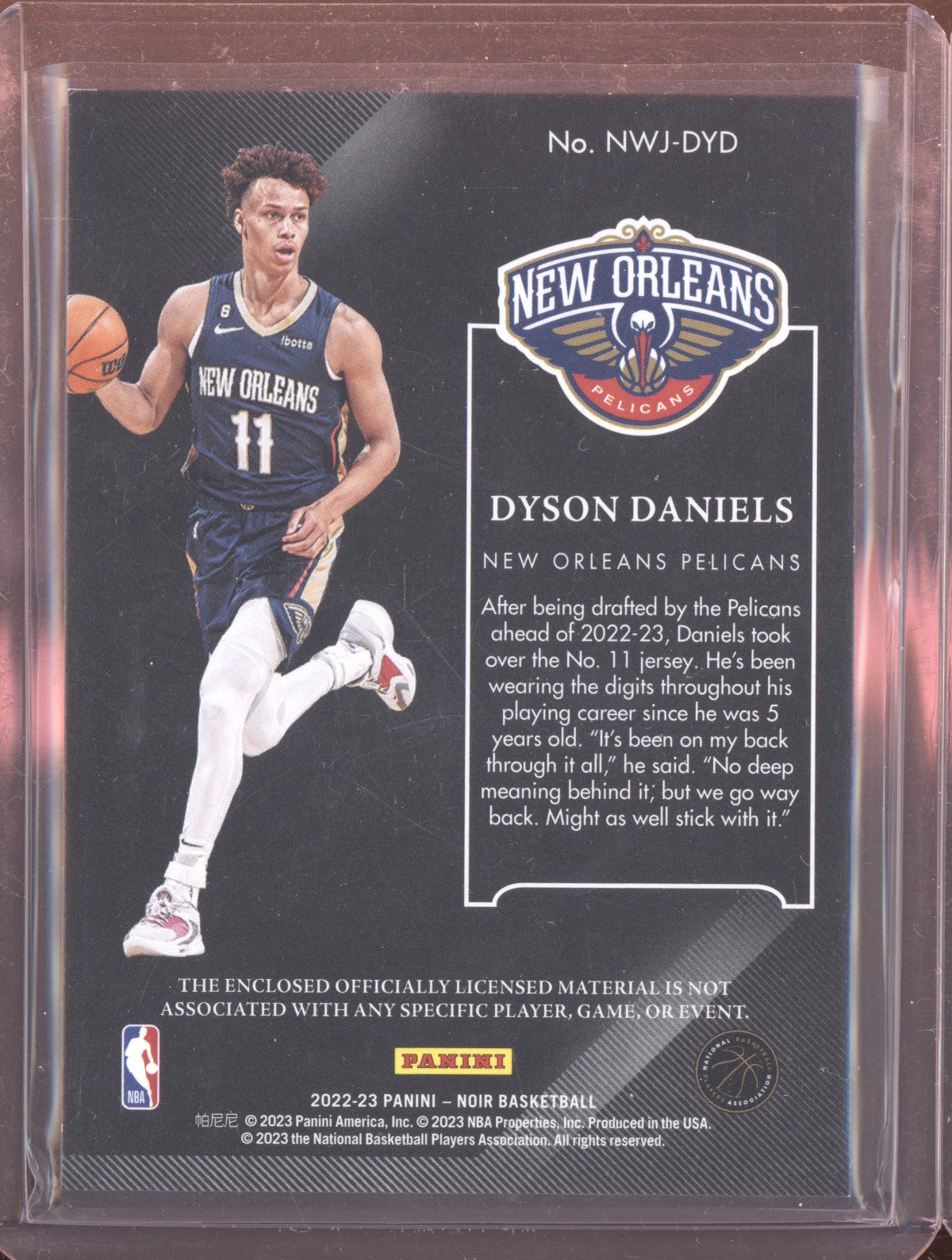 Dyson Daniels 2022-23 Panini Noir New Wave Jerseys Prime Patch RC 22/25