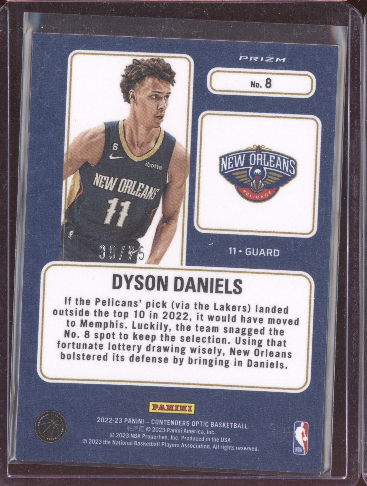 Dyson Daniels 2022-23 Panini Contenders Optic Lottery Ticket Blue Cracked Ice RC 39/75