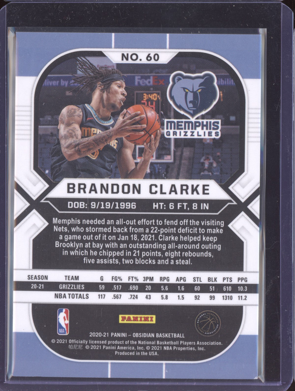 Brandon Clarke 2020-21 Panini Obsidian Yellow Flood