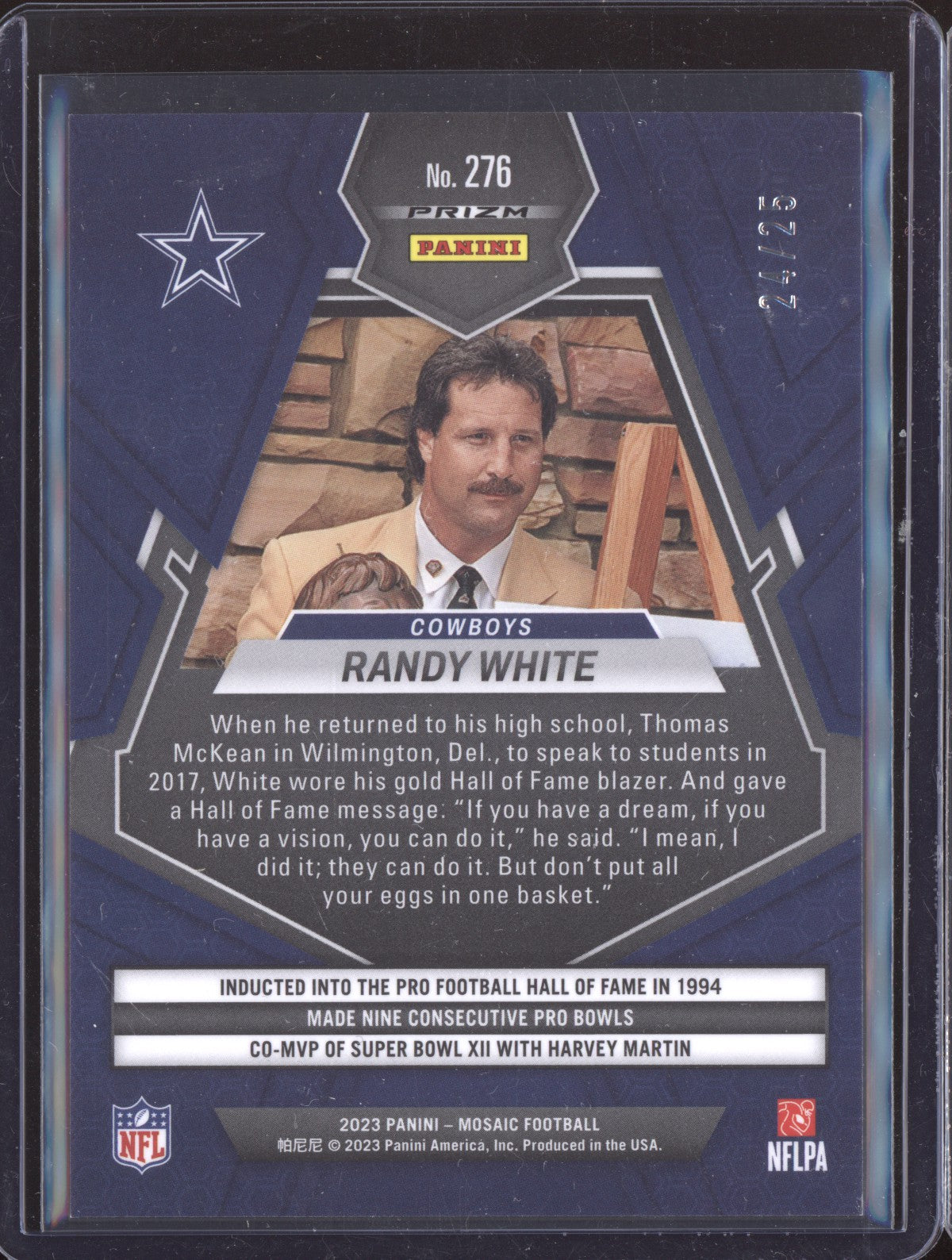 Randy White 2023 Panini Mosaic Hall of Fame Orange Flourescent 24/25