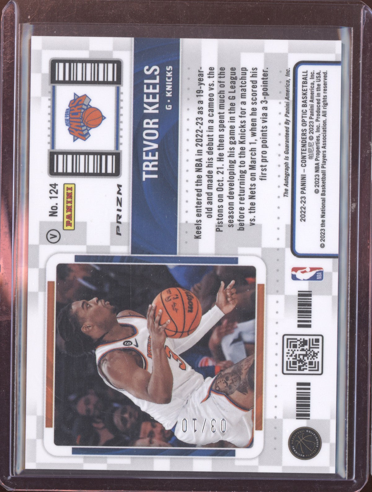 Trevor Keels 2022-23 Panini Contenders Optic Rookie Ticket Auto Gold Variation RC 3/10