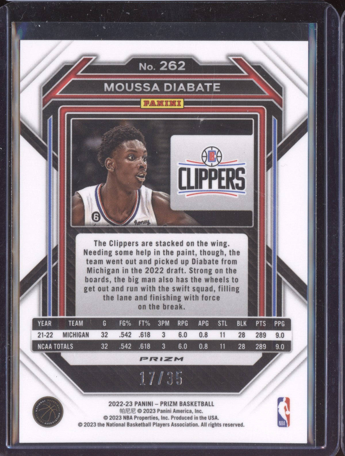 Moussa Diabate 2022-23 Panini Prizm Blue Shimmer RC 17/35