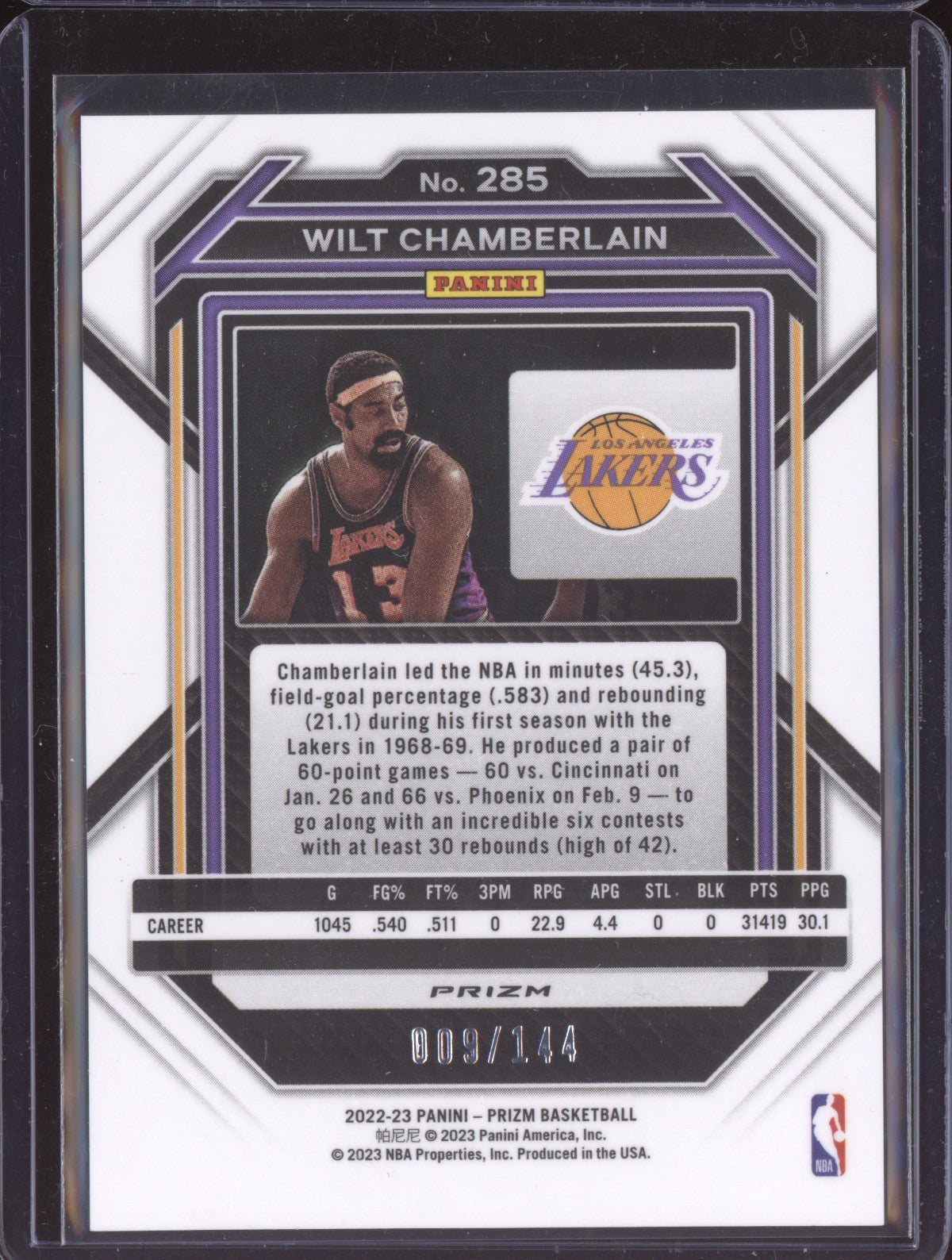 Wilt Chamberlain 2022-23 Panini Prizm Blue Sparkle 9/144