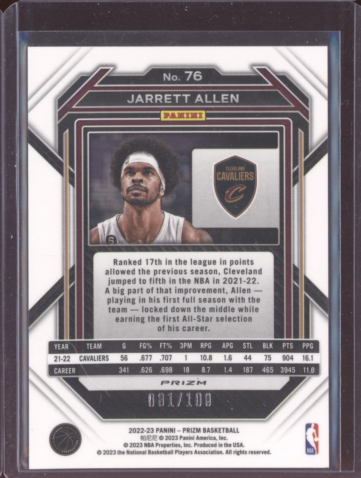 Jarret Allen 2022-23 Panini Prizm Fast Break Red 81/100