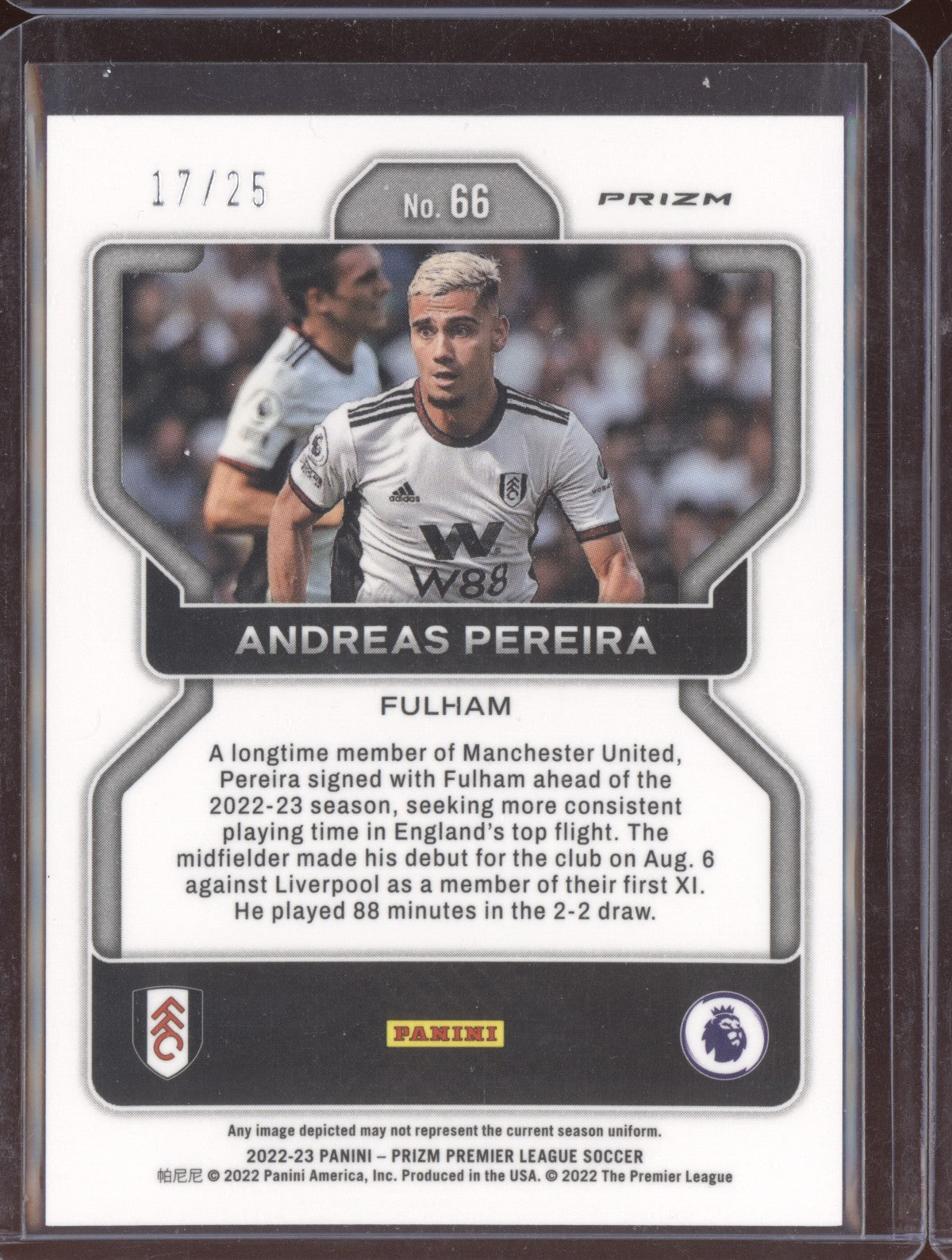 Andreas Pereira 2022-23 Panini Prizm Premier League Breakaway Purple 17/25