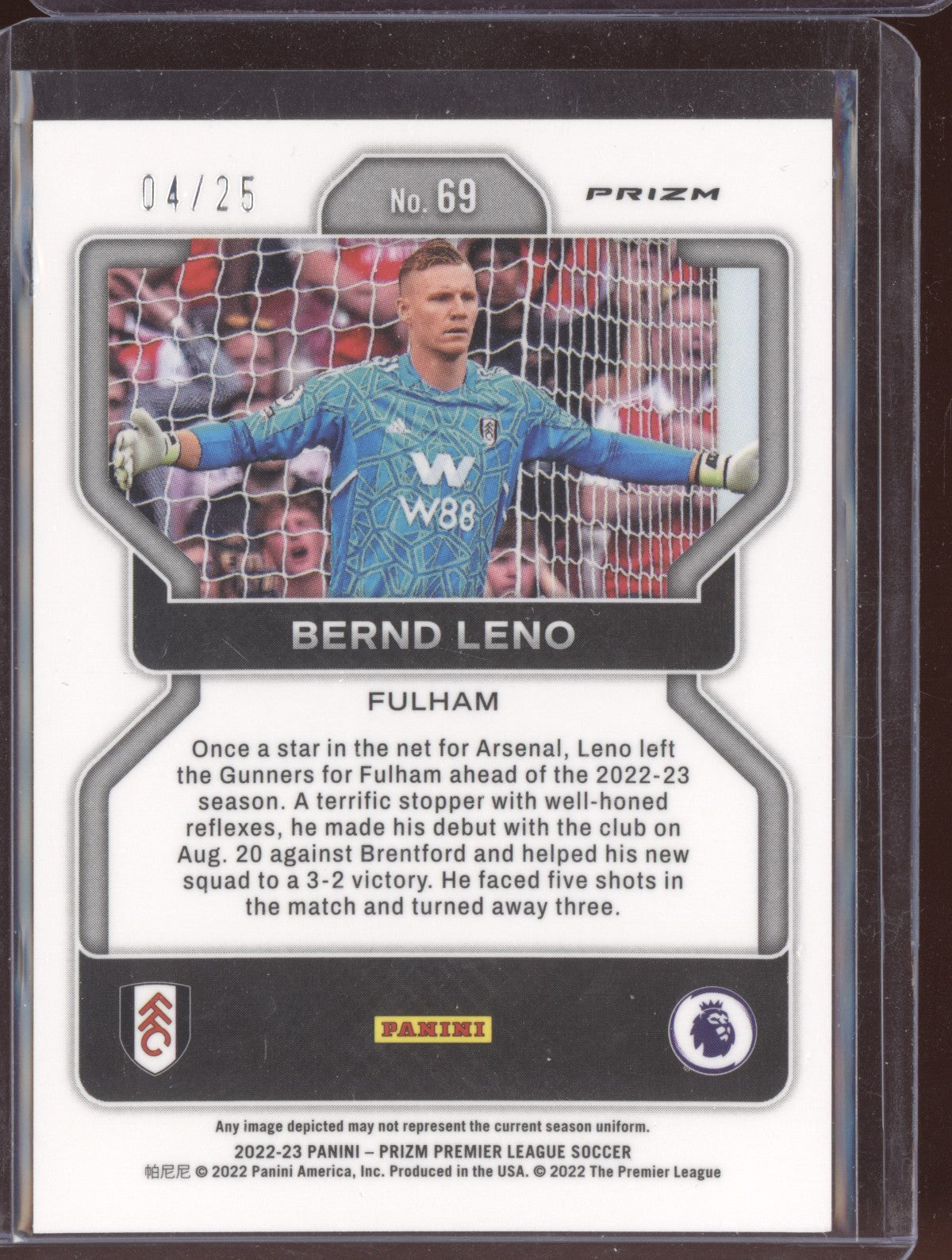 Bernd Leno 2022-23 Panini Prizm Premier League Blue Mojo 4/25