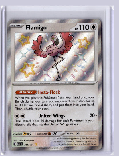 Flamigo 2024 Pokemon Paldean Fates Shiny Rare 211/091