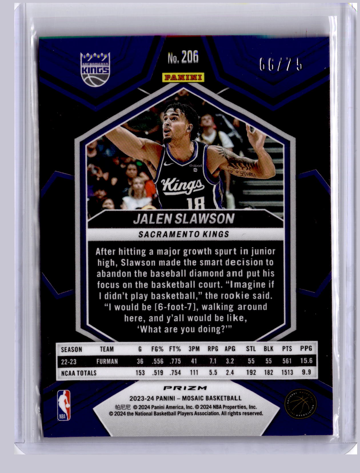 Jalen Slawson 2023 Panini Mosaic Red Choice RC 66/75