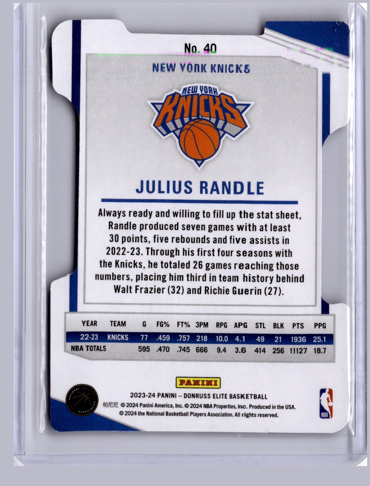 Julius Randle 2023 Panini Elite Green Die Cut 05/30