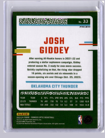 Josh Giddey 2023 Panini Optic Holo