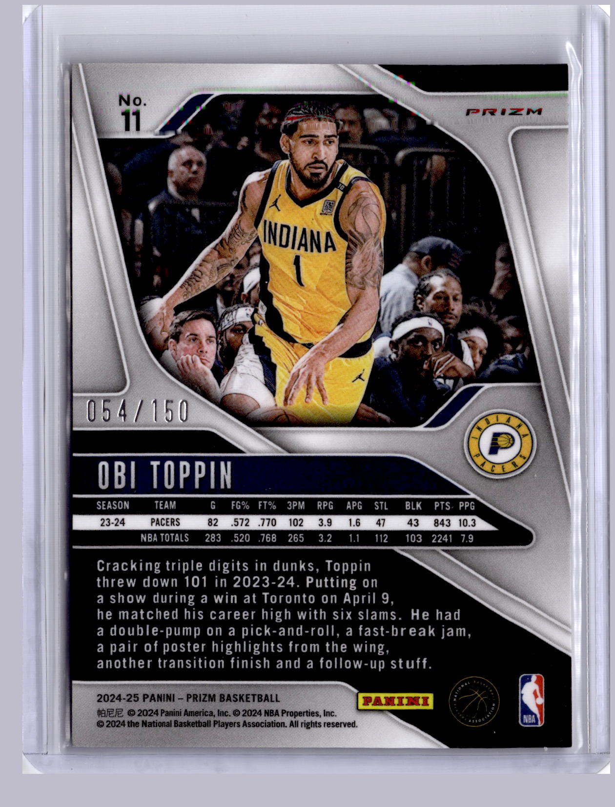 Obi Toppin 2024 Panini Prizm Blue Fast Break 054/150