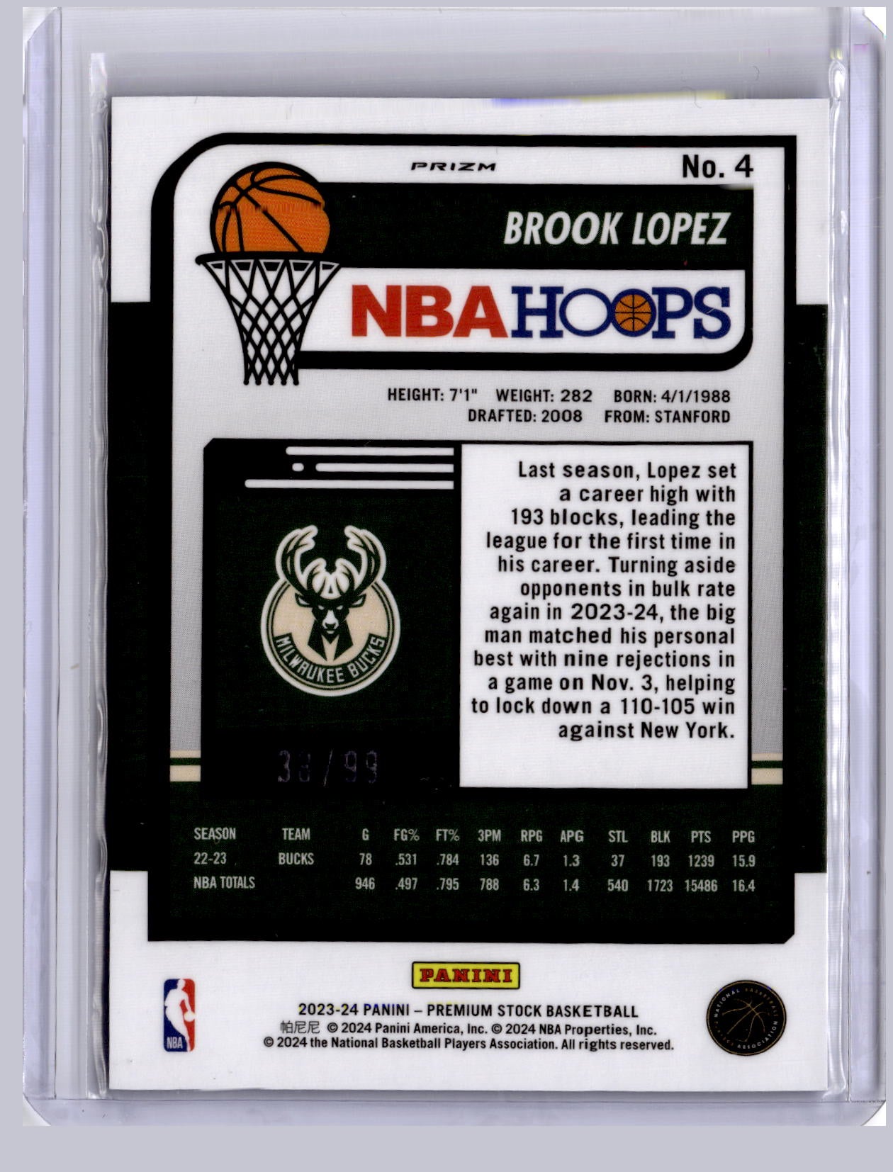 Brook Lopez 2023 Panini Hoops Blue Disco 38/99