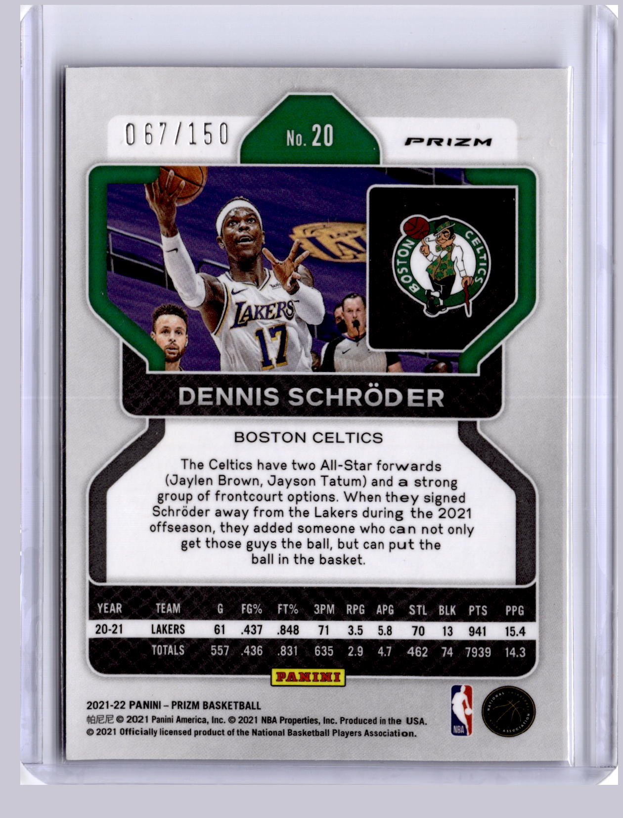 Dennis Schroder 2021 Panini Prizm Blue Fast Break 67/150