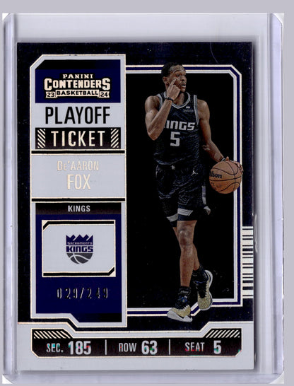 De'Aaron Fox 2023 Panini Contenders Playoff Ticket 029/249