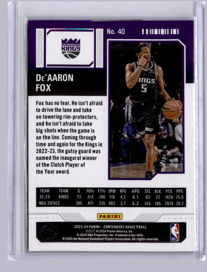 De'Aaron Fox 2023 Panini Contenders Playoff Ticket 029/249