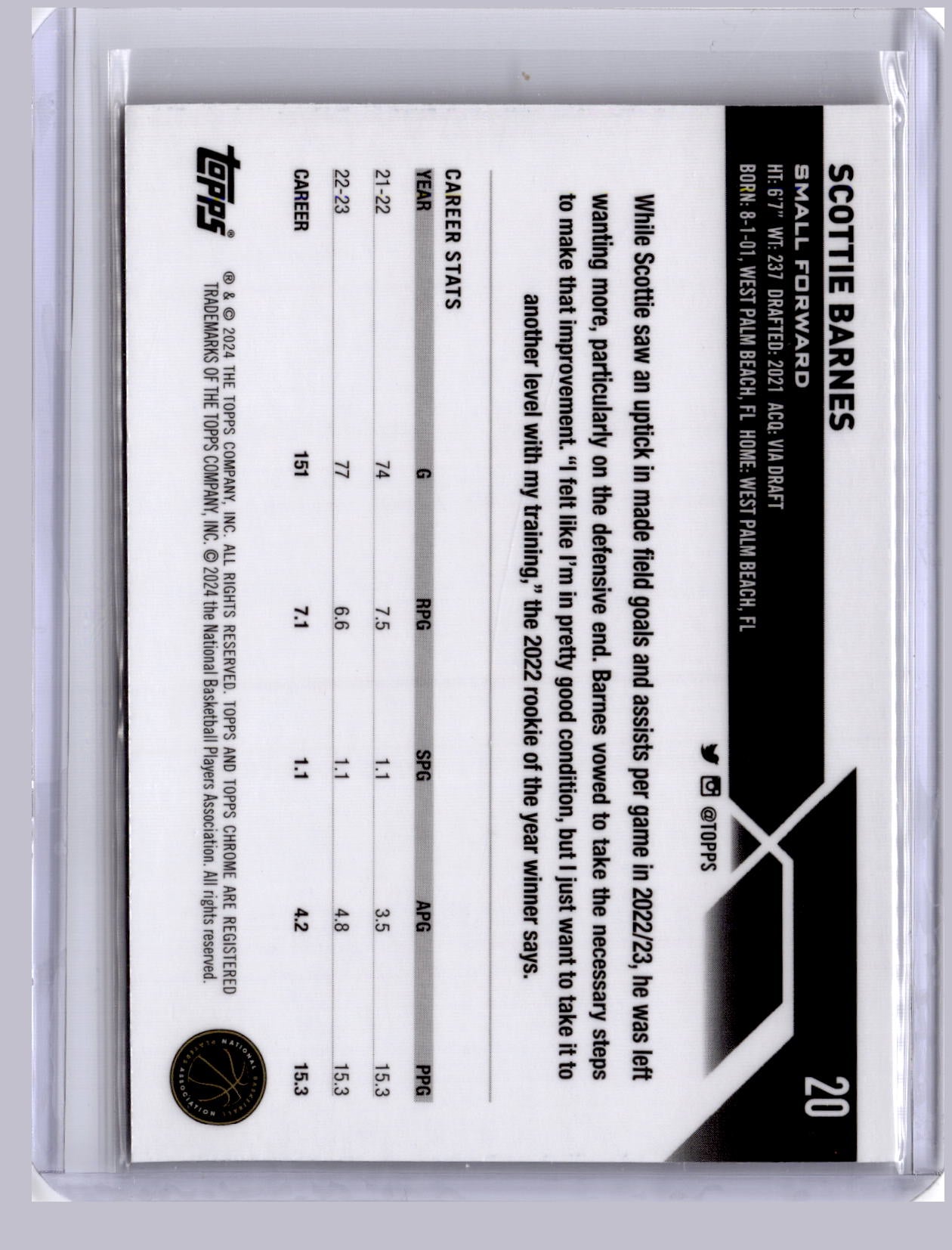 Scottie Barnes 2023 Topps Chrome Gold Refractor 46/50