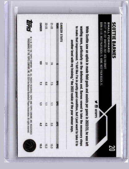 Scottie Barnes 2023 Topps Chrome Gold Refractor 46/50