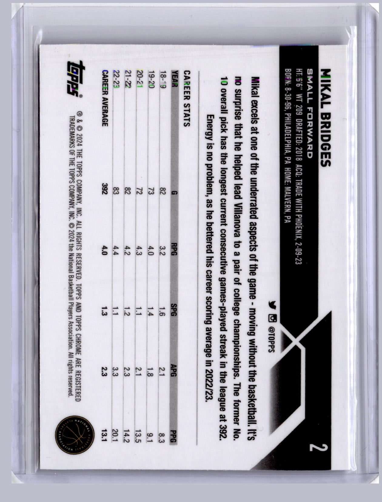 Mikal Bridges 2023 Topps Chrome Purple Geometric 049/119