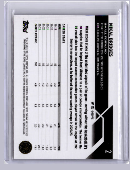 Mikal Bridges 2023 Topps Chrome Purple Geometric 049/119