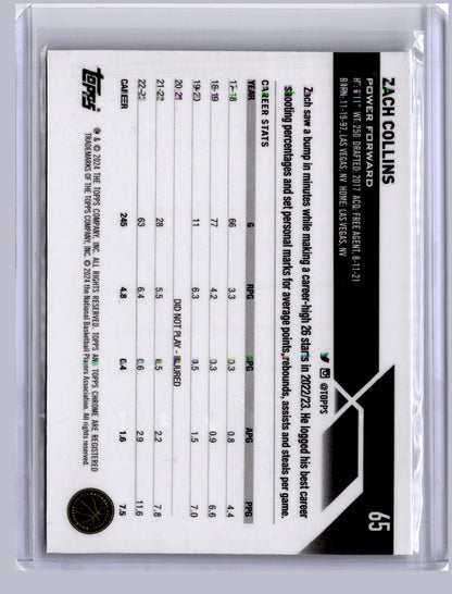 Zach Collins 2023 Topps Chrome Green Wave 27/65