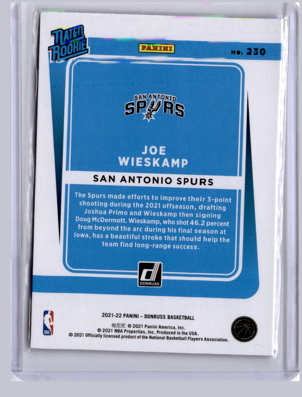 Joe Wieskamp 2021 Panini Donruss Choice RC