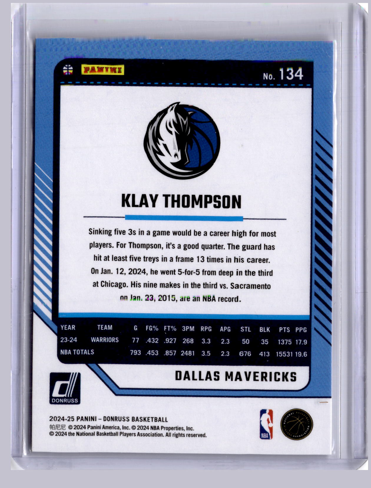 Klay Thompson 2024-25 Panini Donruss Purple Press Proof 121/199