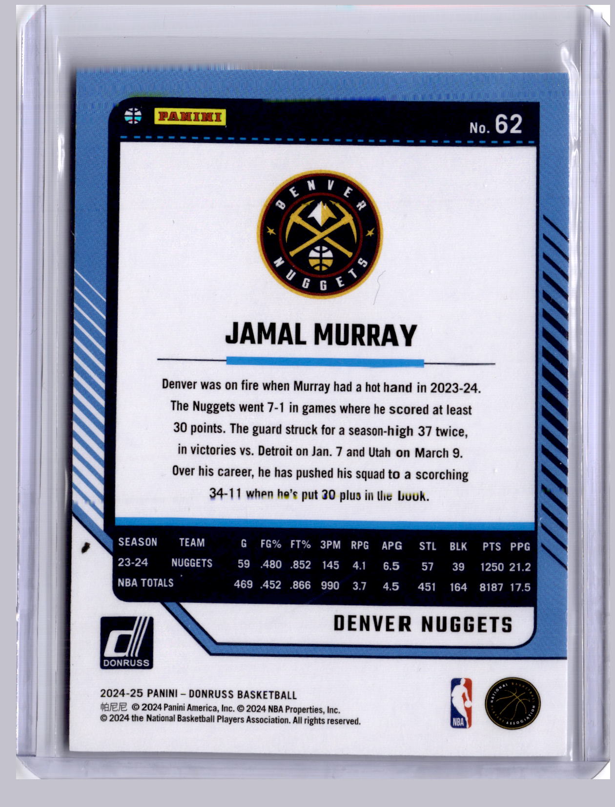 Jamal Murray 2024-25 Panini Donruss Purple Press Proof 130/199