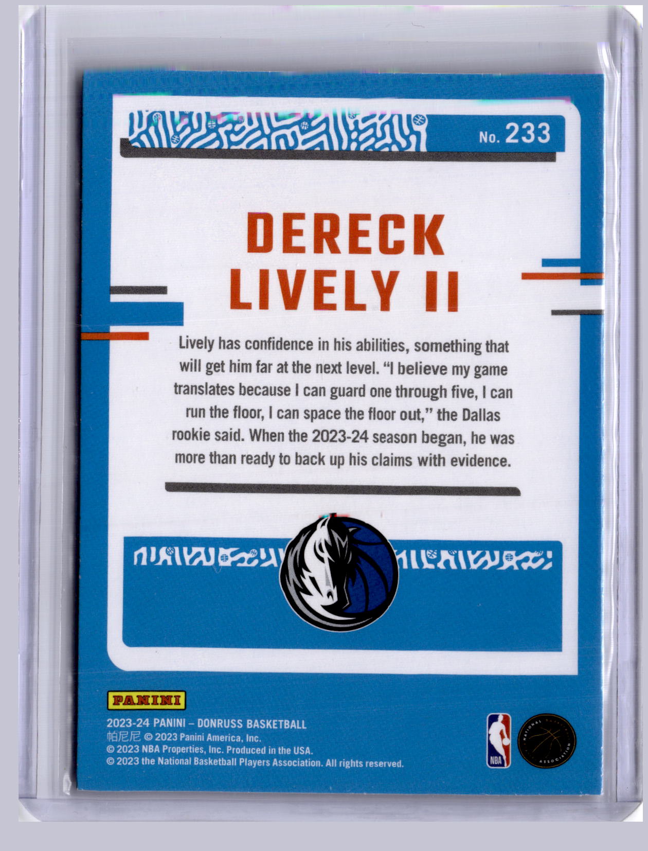 Dereck Lively II 2023-24 Panini Donruss Choice RC