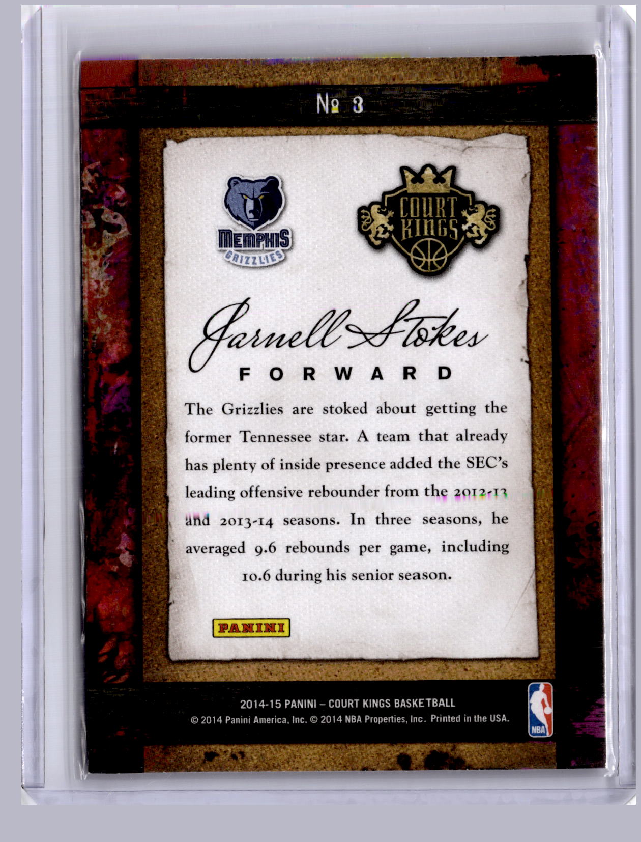 Jarnell Stokes 2014-15 Panini Court Kings Remarkable Rookies RC