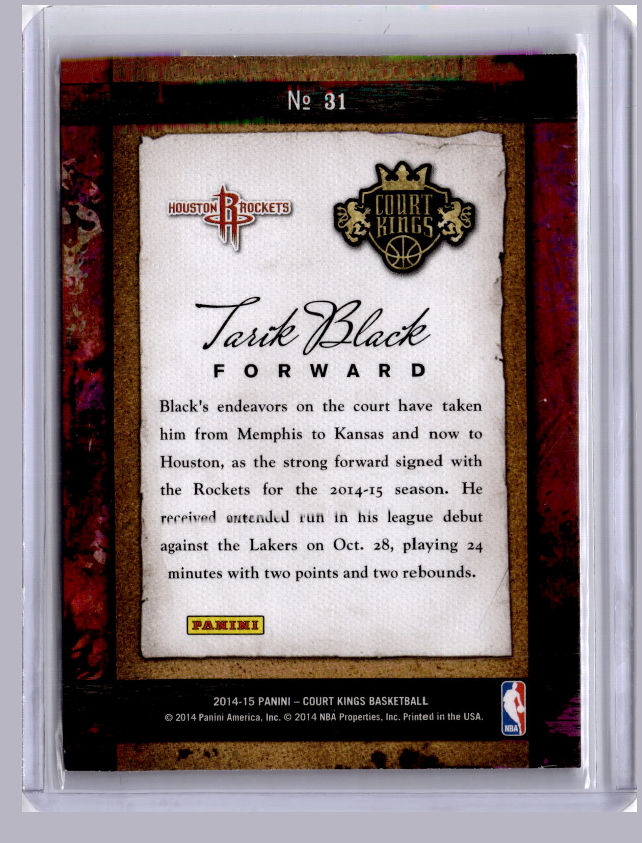 Tarik Black 2014-15 Panini Court Kings Remarkable Rookies RC