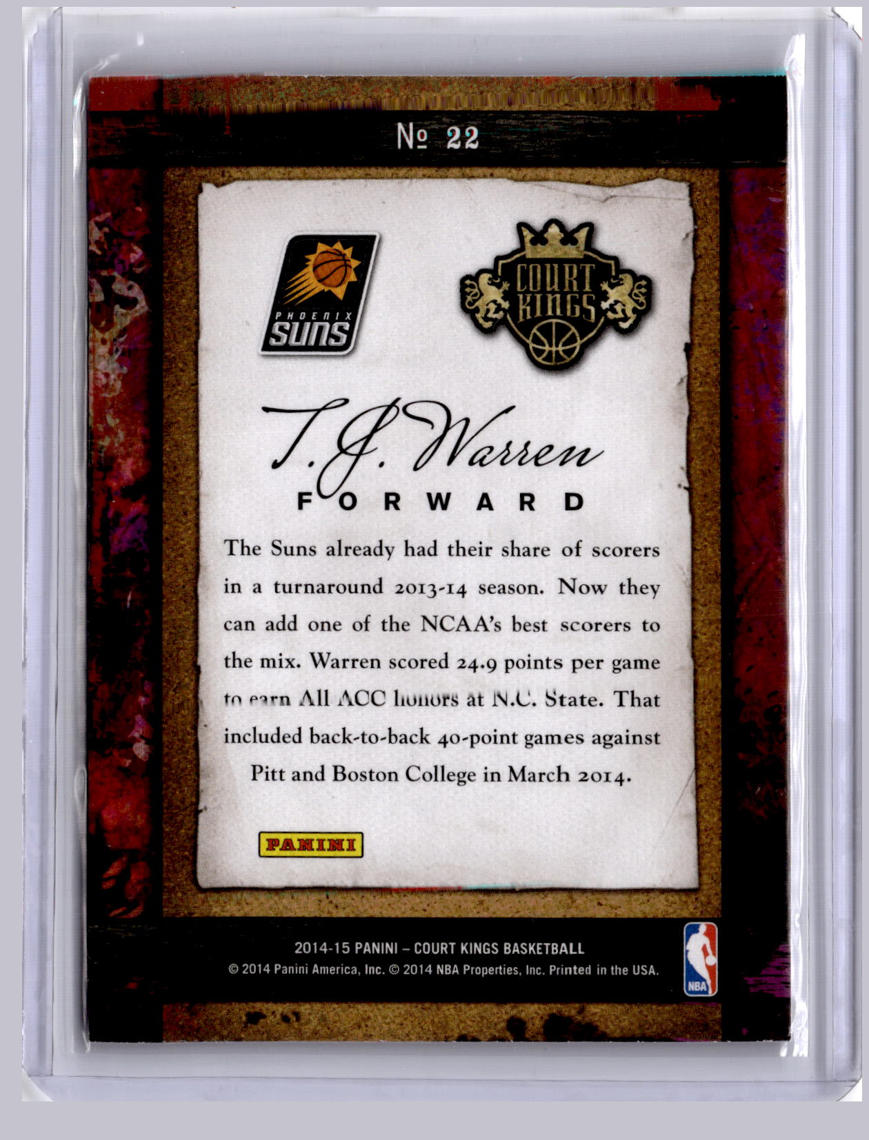 TJ Warren 2014-15 Panini Court Kings Remarkable Rookies RC