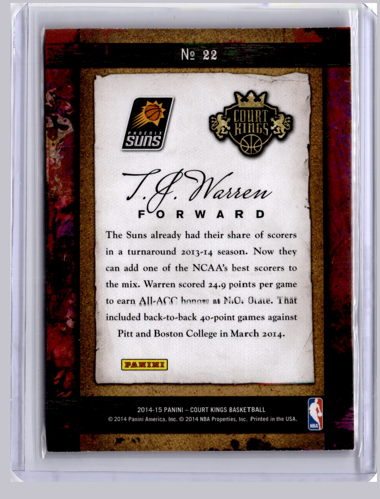TJ Warren 2014-15 Panini Court Kings Remarkable Rookies RC